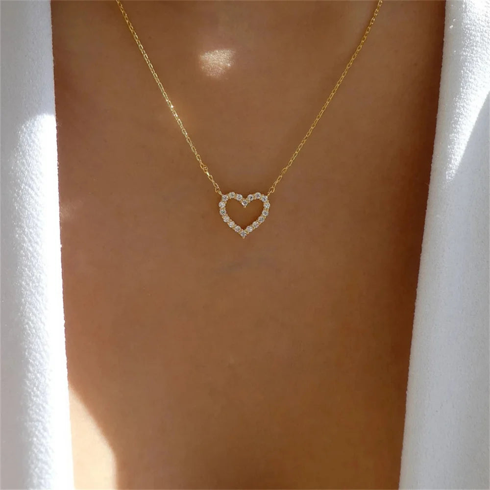 PAVOI Cubic Zirconia Heart Necklace - 14K Gold Plated Cute Dainty Love Pendant Necklaces for Women - Choker Heart Pendant Necklace Jewelry Gifts