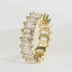 PAVOI 14K Gold Plated Eternity Ring for Women - Statement Eternity Band Rings with Round Cubic Zirconia - Stackable Wedding Band - Travel Bridal Jewelry