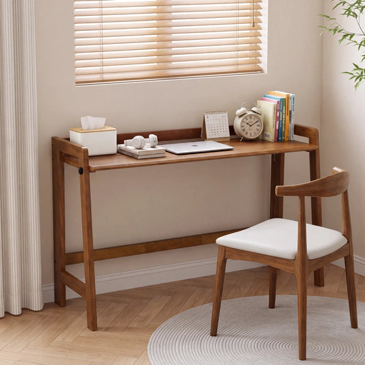 Solid Wood Folding Desk – Mid Century Modern Foldable Computer Desk, Walnut