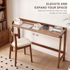 Solid Wood Folding Desk – Mid Century Modern Foldable Computer Desk, Walnut
