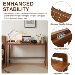 Solid Wood Folding Desk – Mid Century Modern Foldable Computer Desk, Walnut