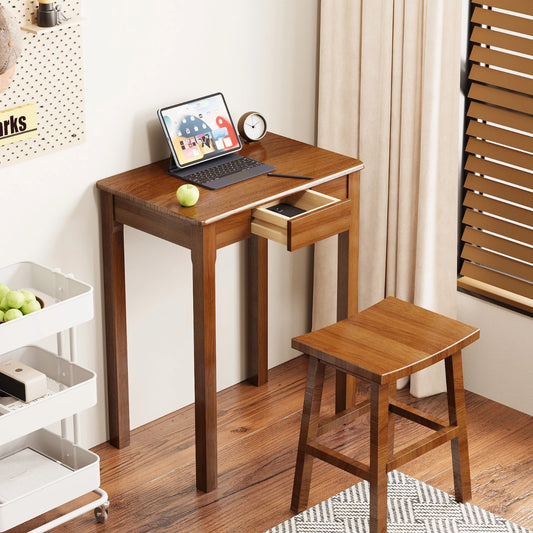 Solid Wood Narrow Desk with Drawers – 23" x 15" Walnut Rubberwood Writing & Side Table