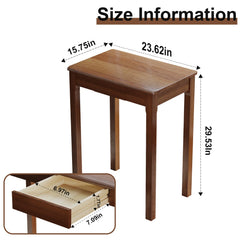 Solid Wood Narrow Desk with Drawers – 23" x 15" Walnut Rubberwood Writing & Side Table