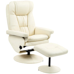 Swivel Recliner Chair with Ottoman Footrest, Cream Upholstered Reclining Lounge Chair