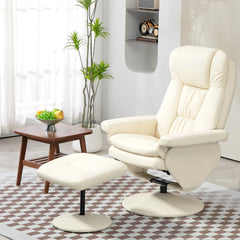 Swivel Recliner Chair with Ottoman Footrest, Cream Upholstered Reclining Lounge Chair