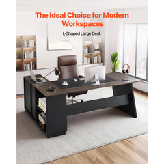 Uimoso 350 LB L-Shaped Executive Desk with Cabinet & Drawers – Large Home Office Computer Desk