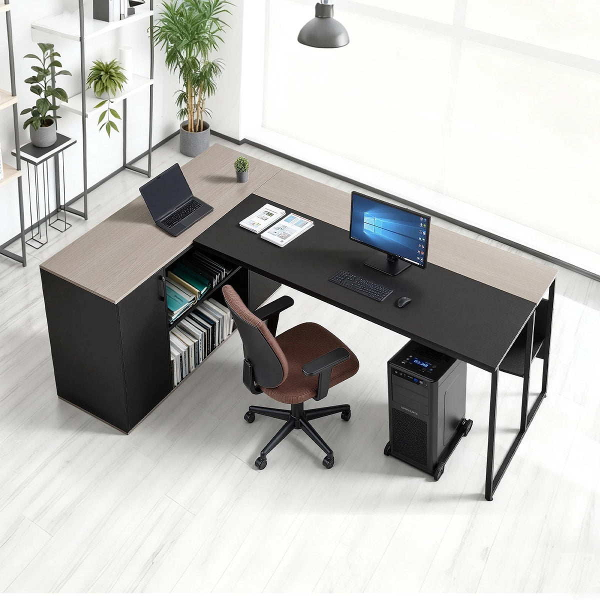 Uimoso 350 LB L-Shaped Executive Desk with Drawers & Stand – Large Home Office Computer Desk