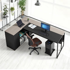 Uimoso 350 LB L-Shaped Executive Desk with Drawers & Stand – Large Home Office Computer Desk