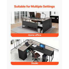 Uimoso 350 LB L-Shaped Executive Desk with Drawers & Stand – Large Home Office Computer Desk