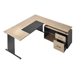 Uimoso 350 LB L-Shaped Executive Desk with Drawers & Storage Cabinet – Large Office Computer Desk