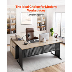 Uimoso 350 LB L-Shaped Executive Desk with Drawers & Storage Cabinet – Large Office Computer Desk
