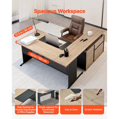 Uimoso 350 LB L-Shaped Executive Desk with Drawers & Storage Cabinet – Large Office Computer Desk
