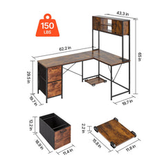 Uimoso 62.2" L-Shaped Gaming Desk with LED Lights – Reversible Corner Computer Desk