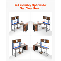 Uimoso 62.2" L-Shaped Gaming Desk with LED Lights – Reversible Corner Computer Desk