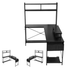 Uimoso 67" L-Shaped Reversible Computer Desk with Monitor Shelf – Gaming & Home Office Desk