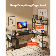Uimoso 67" L-Shaped Reversible Computer Desk with Monitor Shelf – Gaming & Home Office Desk