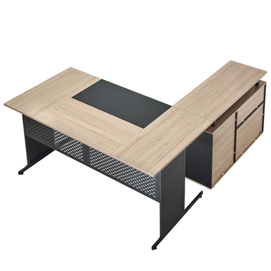 VEVOR L Shaped Reversible Executive Desk with Drawers & Storage Cabinet – 350 LB Heavy-Duty Office Desk