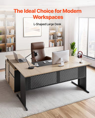 VEVOR L Shaped Reversible Executive Desk with Drawers & Storage Cabinet – 350 LB Heavy-Duty Office Desk