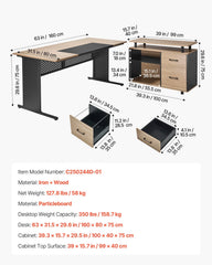 VEVOR L Shaped Reversible Executive Desk with Drawers & Storage Cabinet – 350 LB Heavy-Duty Office Desk