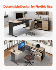 VEVOR L Shaped Reversible Executive Desk with Drawers & Storage Cabinet – 350 LB Heavy-Duty Office Desk