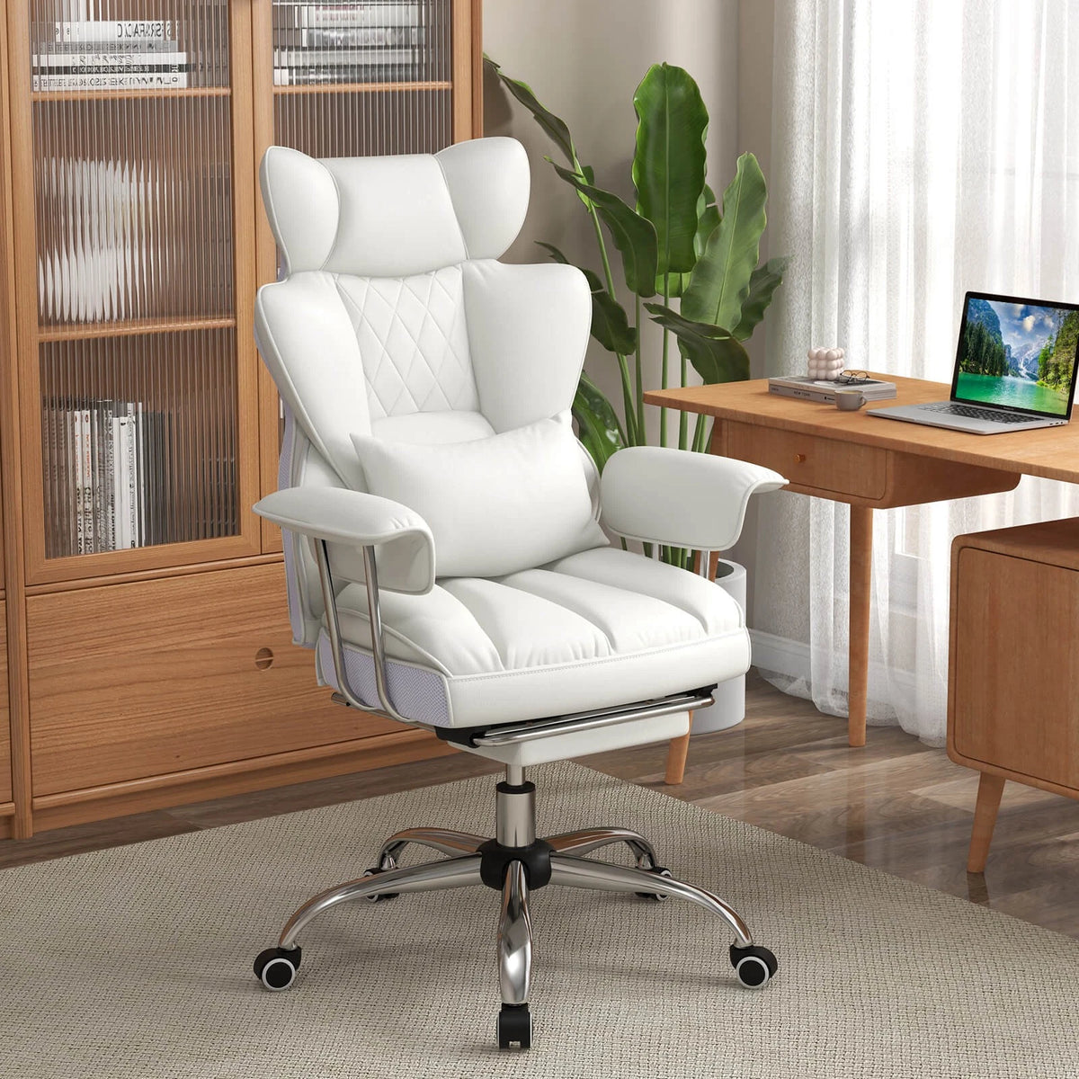 White Big & Tall Executive Office Chair with Footrest – High Back Desk Chair