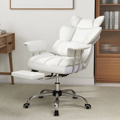White Big & Tall Executive Office Chair with Footrest – High Back Desk Chair