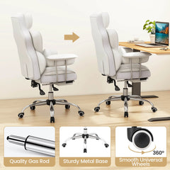 White Big & Tall Executive Office Chair with Footrest – High Back Desk Chair