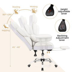 White Big & Tall Executive Office Chair with Footrest – High Back Desk Chair