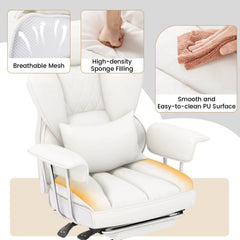 White Big & Tall Executive Office Chair with Footrest – High Back Desk Chair