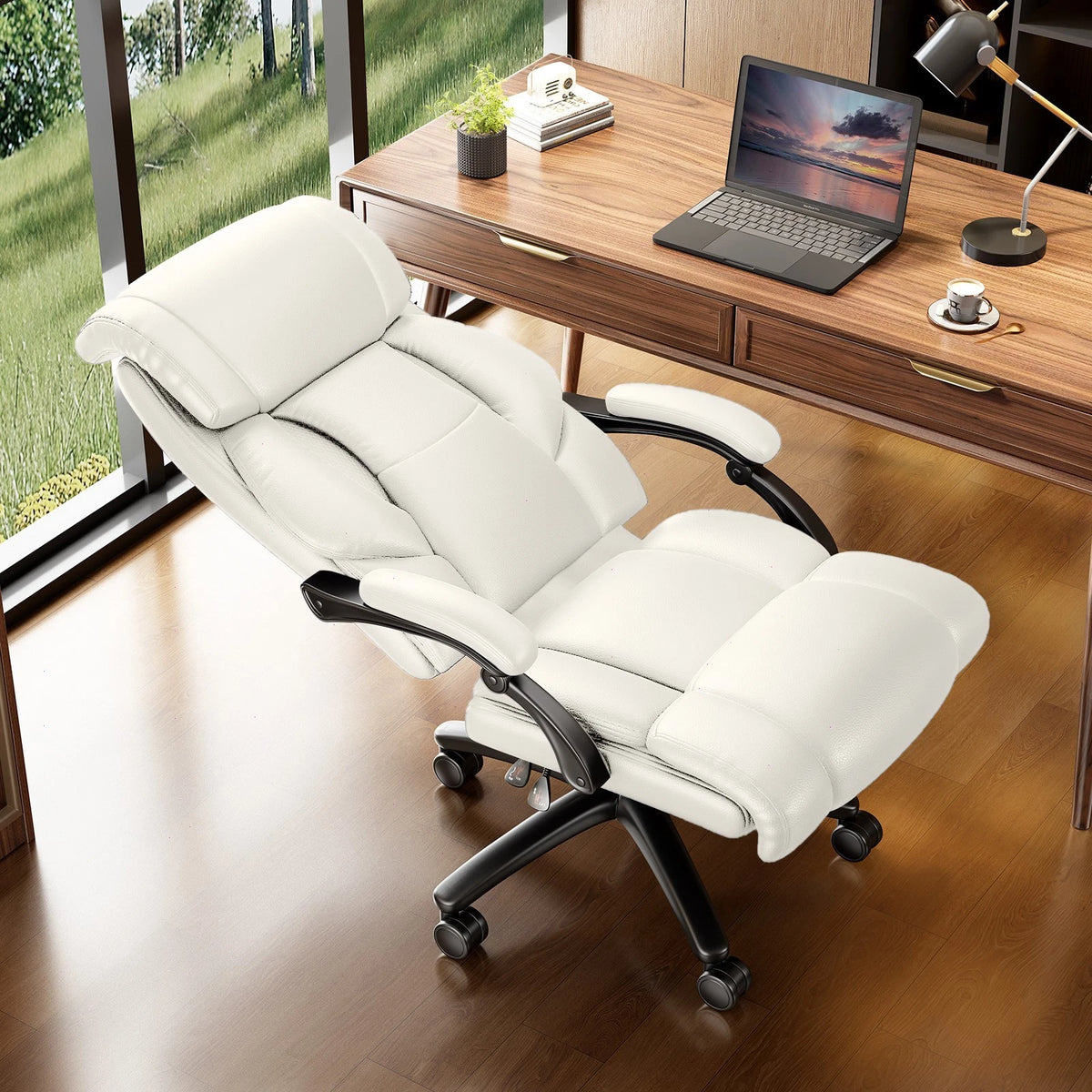 White Executive Office Chair High Back with Armrests – Swivel Computer Desk Chair