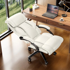 White Executive Office Chair High Back with Armrests – Swivel Computer Desk Chair