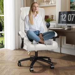 White Executive Office Chair High Back with Armrests – Swivel Computer Desk Chair
