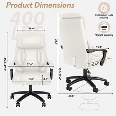 White Executive Office Chair High Back with Armrests – Swivel Computer Desk Chair