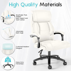 White Executive Office Chair High Back with Armrests – Swivel Computer Desk Chair