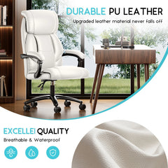 White Executive Office Chair High Back with Armrests – Swivel Computer Desk Chair