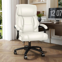 White Executive Office Chair High Back with Armrests – Swivel Computer Desk Chair