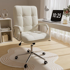 White Leather Ergonomic Office Chair – Adjustable Height Swivel Task Desk Chair