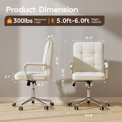 White Leather Ergonomic Office Chair – Adjustable Height Swivel Task Desk Chair