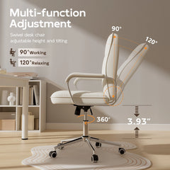 White Leather Ergonomic Office Chair – Adjustable Height Swivel Task Desk Chair