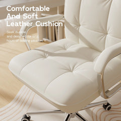 White Leather Ergonomic Office Chair – Adjustable Height Swivel Task Desk Chair