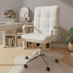 White Leather Ergonomic Office Chair – Adjustable Height Swivel Task Desk Chair