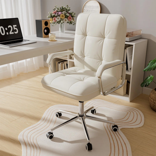 White Leather Ergonomic Office Chair – Adjustable Height Swivel Task Desk Chair