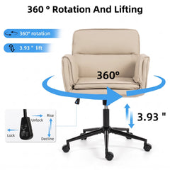 Wide Criss Cross Office Chair – Ergonomic Swivel Vanity Desk Chair with Wheels, Beige PU