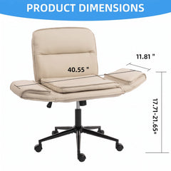 Wide Criss Cross Office Chair – Ergonomic Swivel Vanity Desk Chair with Wheels, Beige PU