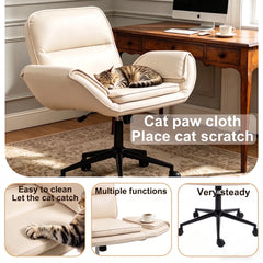 Wide Criss Cross Office Chair – Ergonomic Swivel Vanity Desk Chair with Wheels, Beige PU