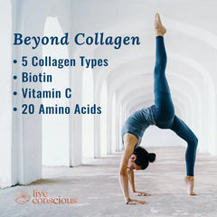Live Conscious Beyond Collagen Multi Collagen Powder - Types I, II, III, V & X Hydrolyzed Collagen Peptides Powder Blend w/ Biotin & Vitamin C
