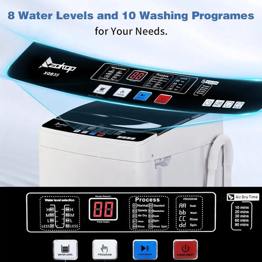 Ubesgoo 15.6LBS Portable Washing Machine, Full-Automatic Laundry Machine with Stainless Steel Drum, 10 Wash Programs Compact Washer and Spin Dryer Combo with Drain Pump for Apartment, Dorm, Home