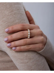PAVOI 14K Gold Plated Eternity Ring for Women - Statement Eternity Band Rings with Round Cubic Zirconia - Stackable Wedding Band - Travel Bridal Jewelry