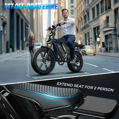 【TST R002 Ebike】TST Electric Bike for Adults 1500W Peak 20" Fat Tire All-Terrain E-Bike 60/110 Miles 28MPH Electric Dirt Bike for Road Sand Mountain Snow - 48V 15/25AH Battery Powered Electric Motorcycle,father'sdaygifts,campingessentials,campinggear