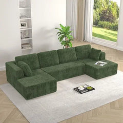 【New Year Special Discount】 Niccae 132'' Oversized U-Shaped Modular Sofa, 3 PCS, Modern Corner Cloud Sofa with Plush Corduroy, Full Foam Lounge, Double Chaise & 6 Cushions for Living Room